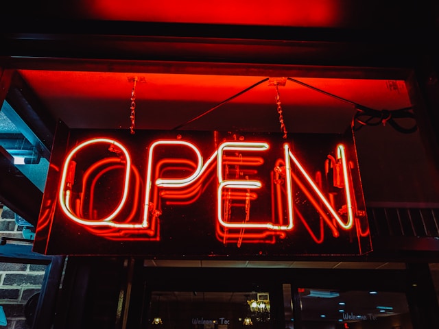 A neon sign saying "Open