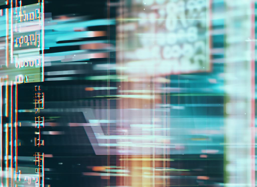 A collection of data, viewed through a distorted lens, digital art, created by Bing Image Creator.